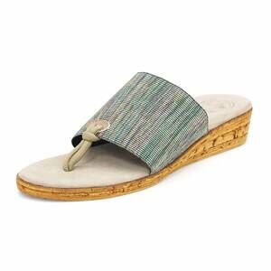 NEW CHARLESTON SHOE CO. women's iop wedge flip flop sandal in turquoise metallic